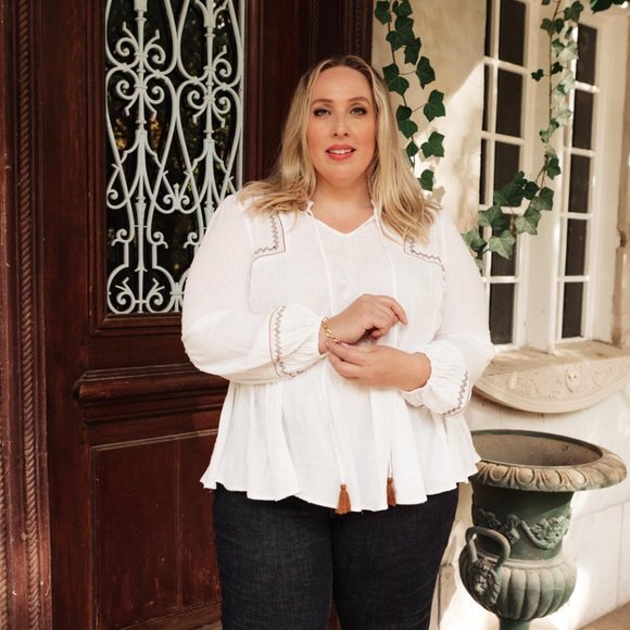 New! Flowy Boho Embroidered Blouse in Off White - Picture 4 of 9